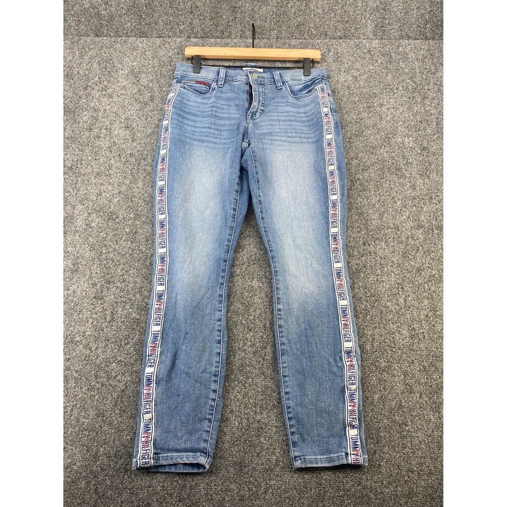 Tommy Hilfiger Skinny Jeans Womens 6 Blue Logo Tape Side Stripe Slimming Denim